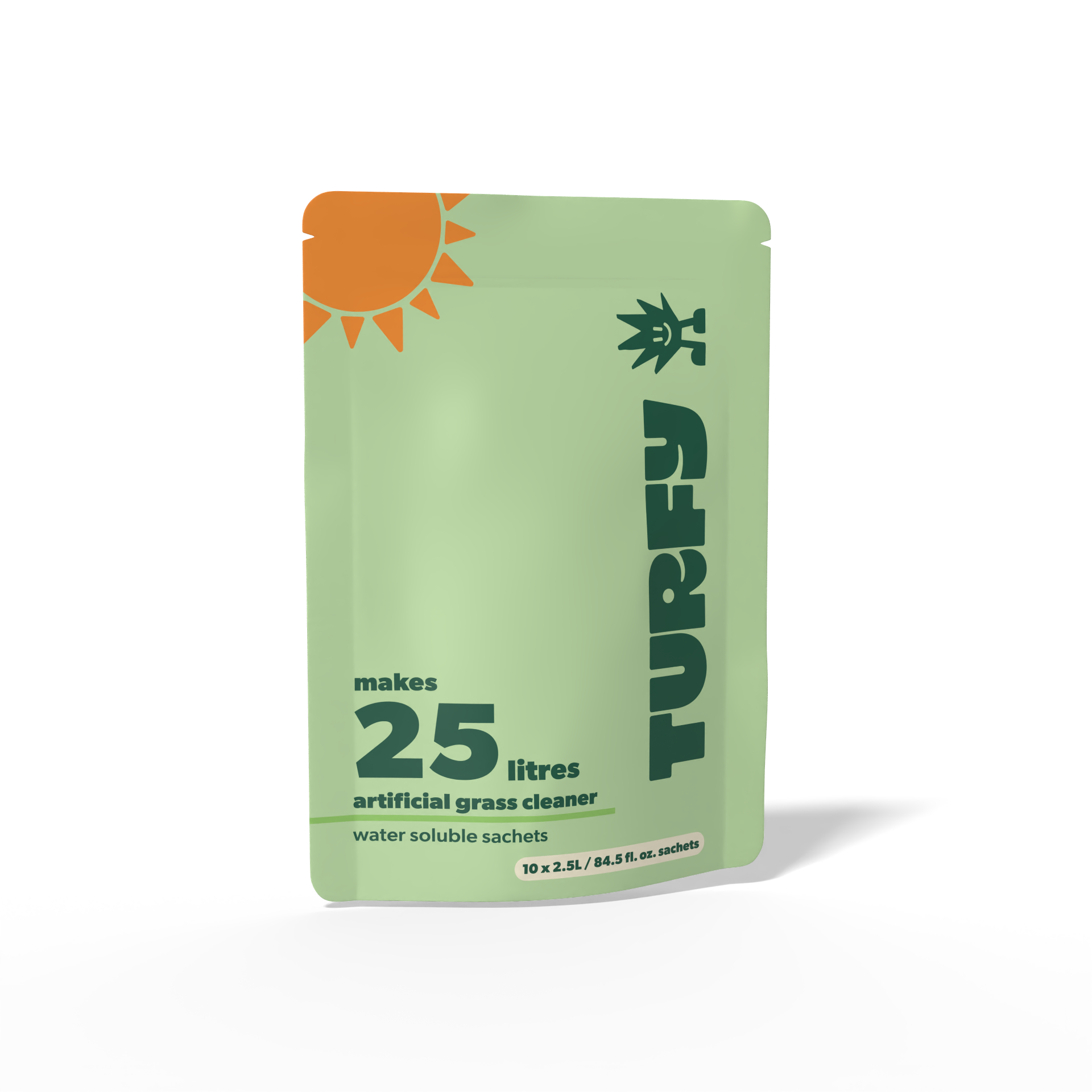 Turfy 25L Refill Pack containing 10 high-capacity dissolvable probiotic sachets, making a total of 25 liters of turf cleaner.